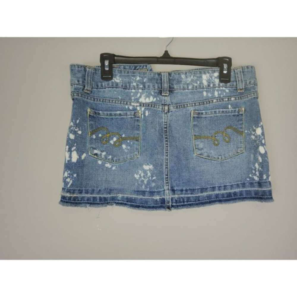 Wet Seal‎ M Y2K Distressed White Paint Splatter Mini Denim Skirt